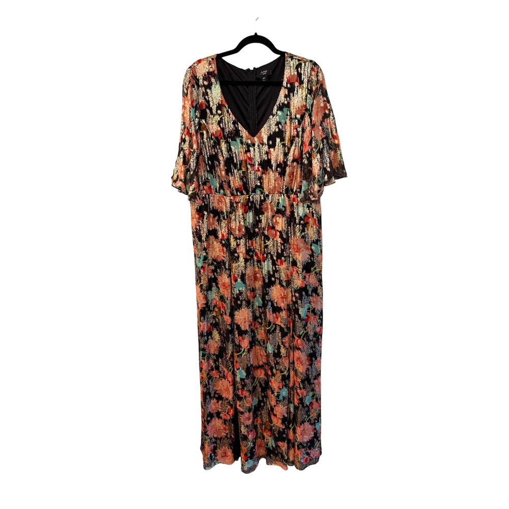 June+Vie 18/20 Metallic Floral Maxi Dress $369 Elegant Plus Formal Gown Gold 2XL - Picture 3 of 14